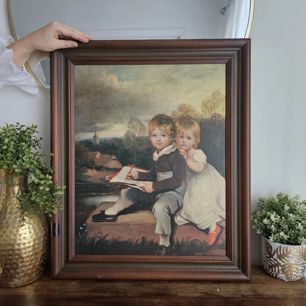Vintage Art Print Wooden Frame John Hoppener The Bowden Children Wall Decor
